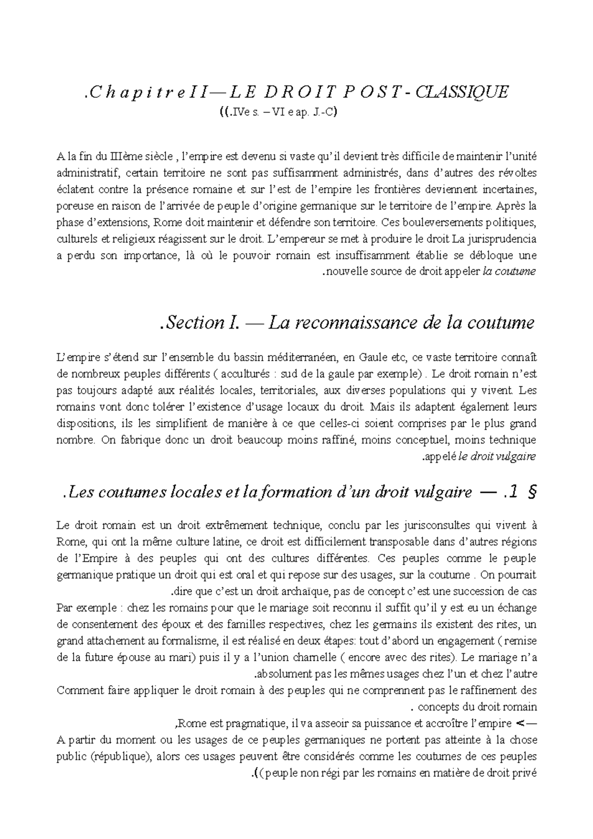 Partie 1 : Titre 1 : Évolution du Droit Post-Classique (Chapitre 2 ...