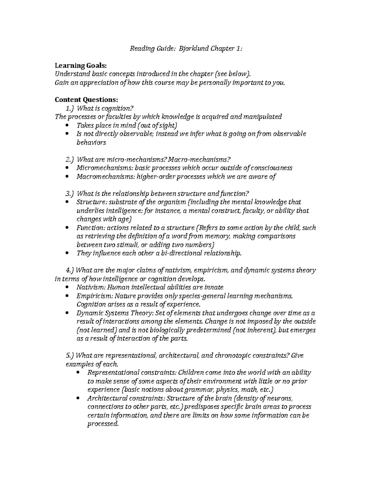 Chapter 1 reading guide - Reading Guide: Bjorklund Chapter 1: Learning ...