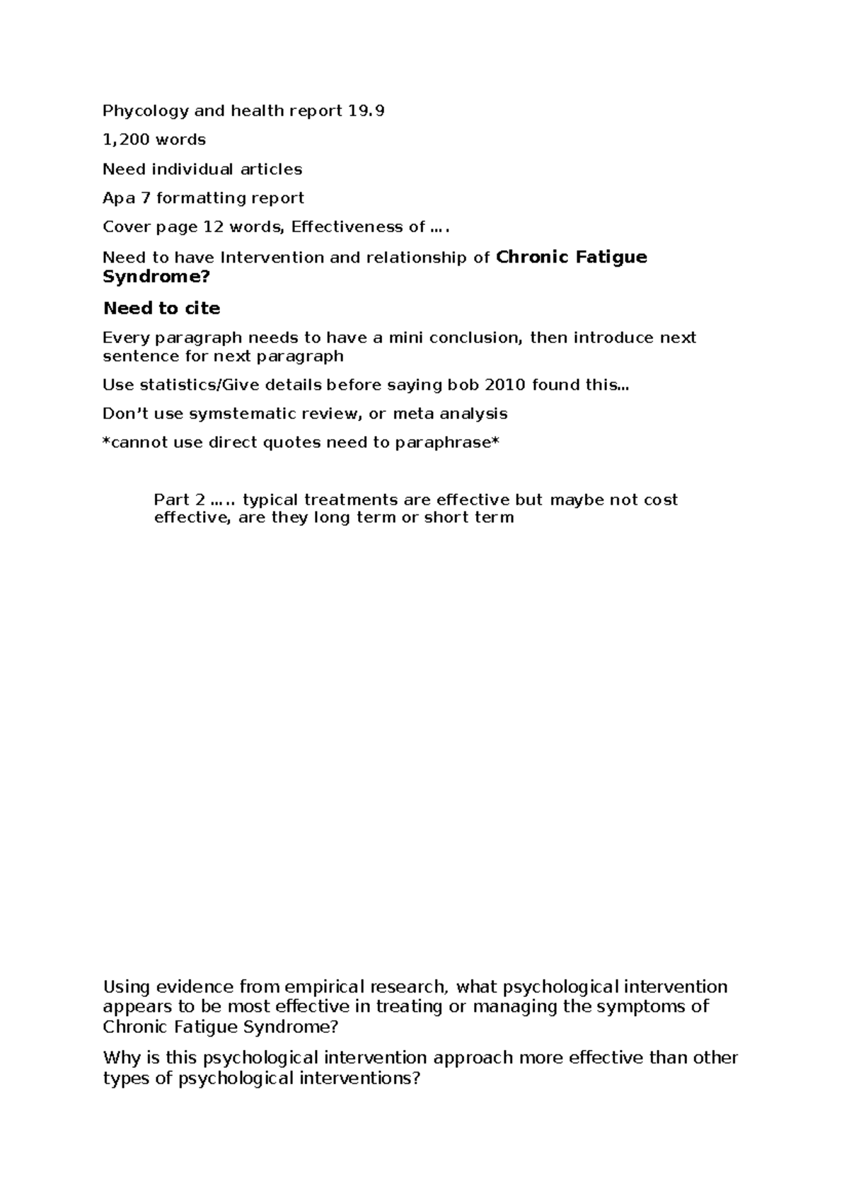 Psychology & Health Report: Effectiveness of Interventions for CFS ...