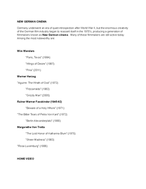 Cinema - Notes - Week 12 Independent Cinema High-Concept - The movie is ...