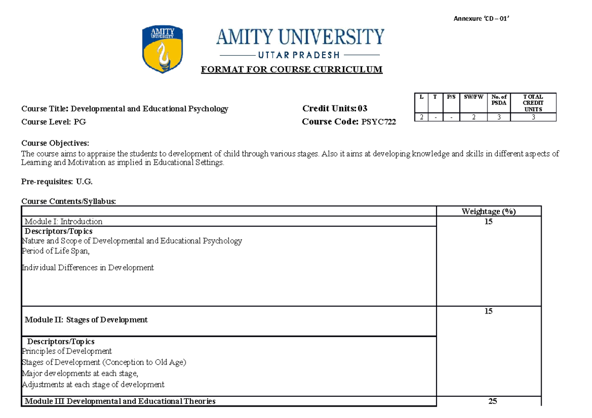 New Syllabus 1851202071281060 - Annexure ‘CD – 01’ FORMAT FOR COURSE ...