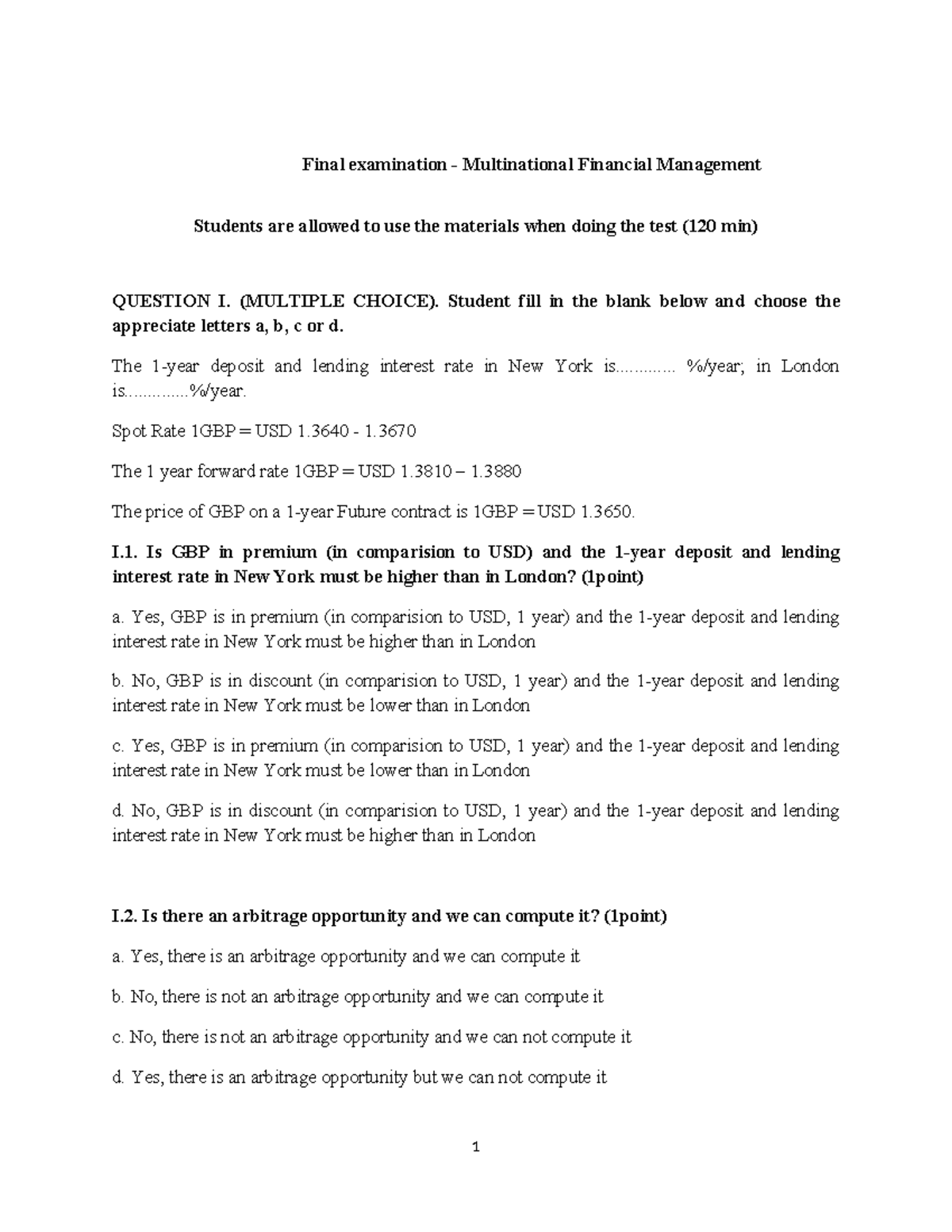Final Exam Study Guide for Multinational Financial Management (IFM ...