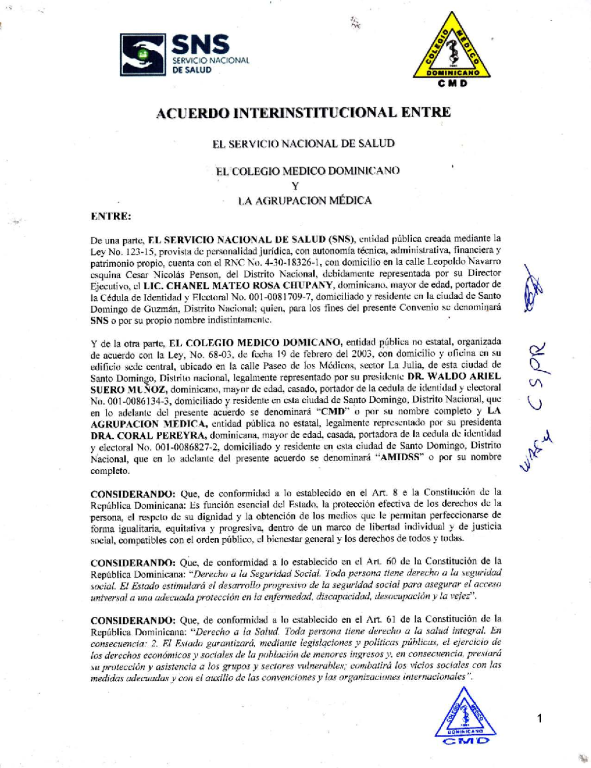 Acuerdo Interinstitucional SNS-CMD 2020 sobre Salud Dominicana - Document Preview