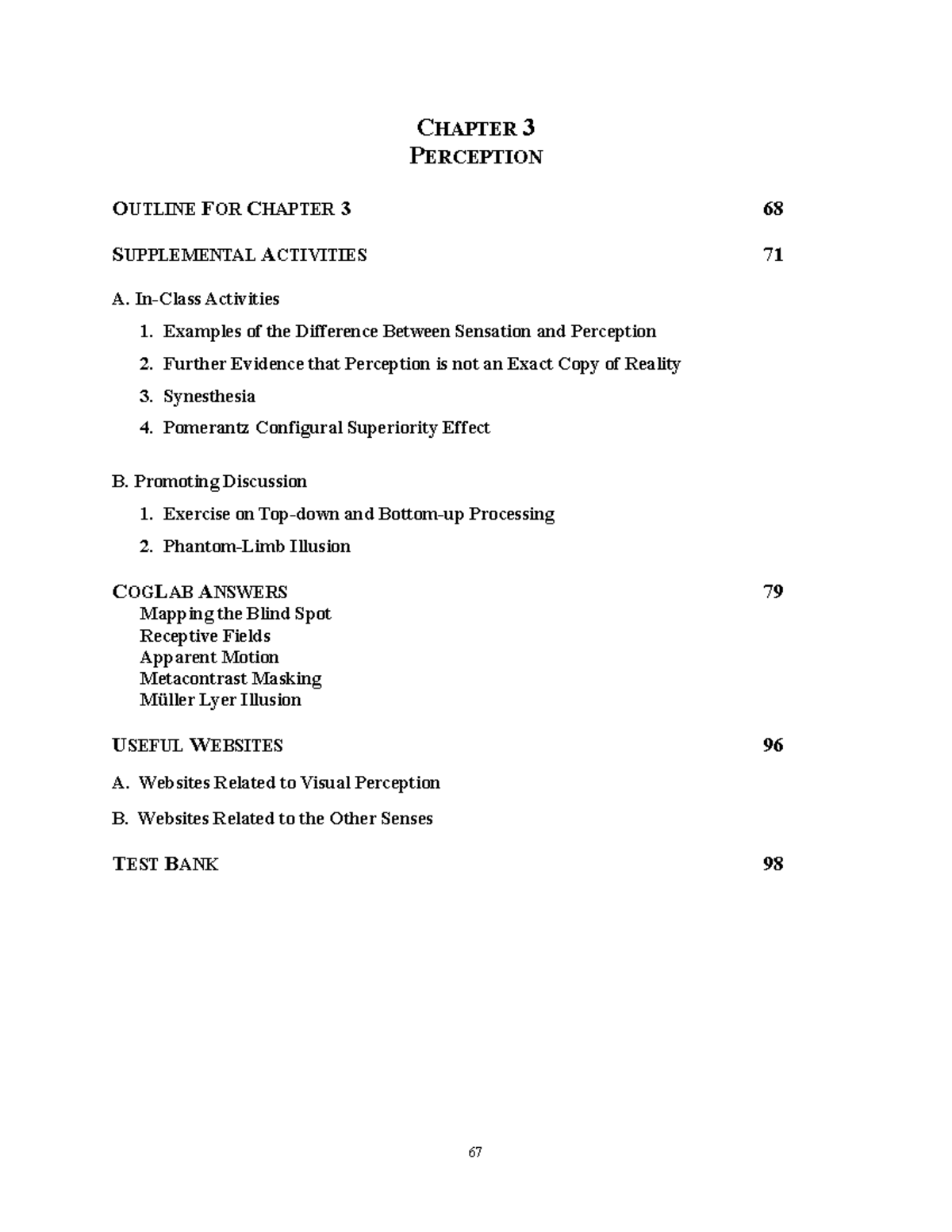 Test 2015, questions and answers - CHAPTER 3 PERCEPTION OUTLINE FOR ...
