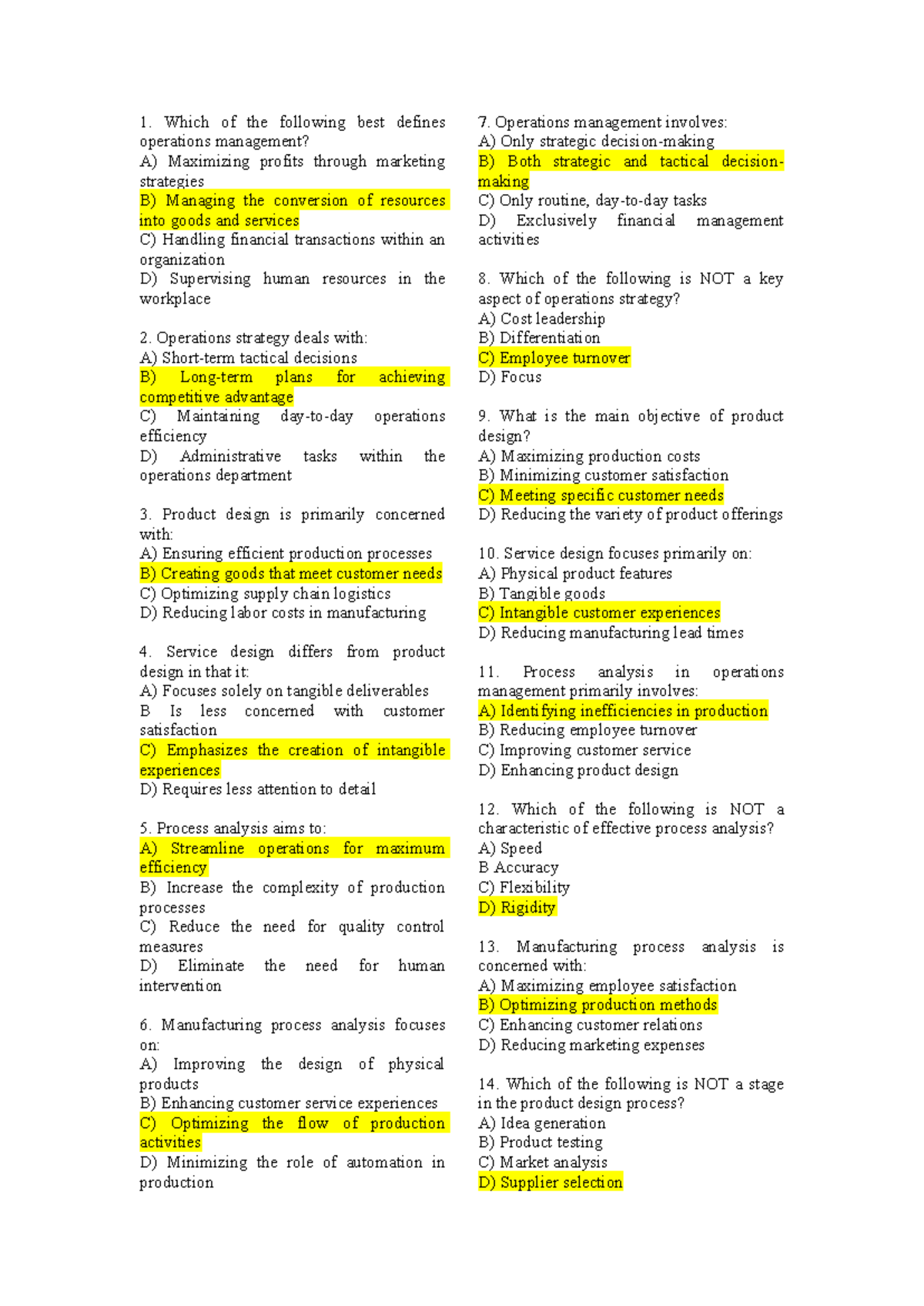Final Exam - EXM501: Operations Management & Process Design Questions ...