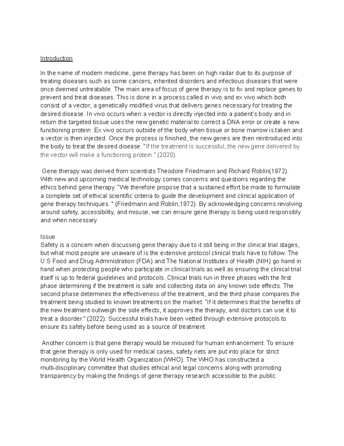 Bioethics Essay 2: Gene Therapy's Promise and Ethical Considerations ...