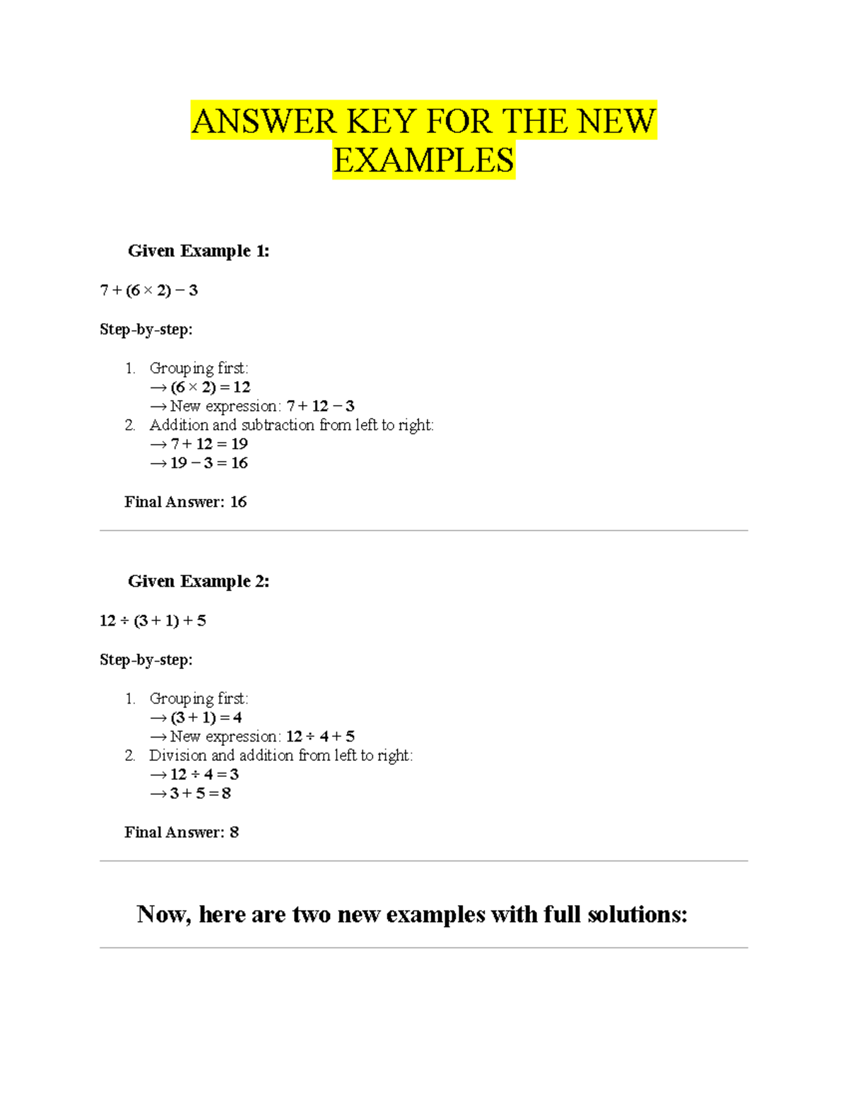 ANSWER KEY FOR NEW EXAMPLES (MATH 101) - Studocu