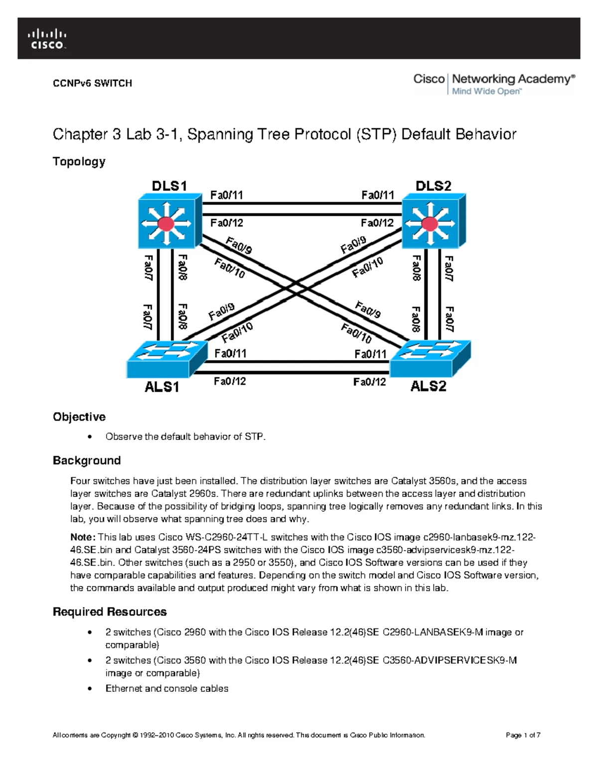 CCNPv 6 Switch Lab3-2 Modifying STP Student Form - Chapter 3 Lab 3-2 ...