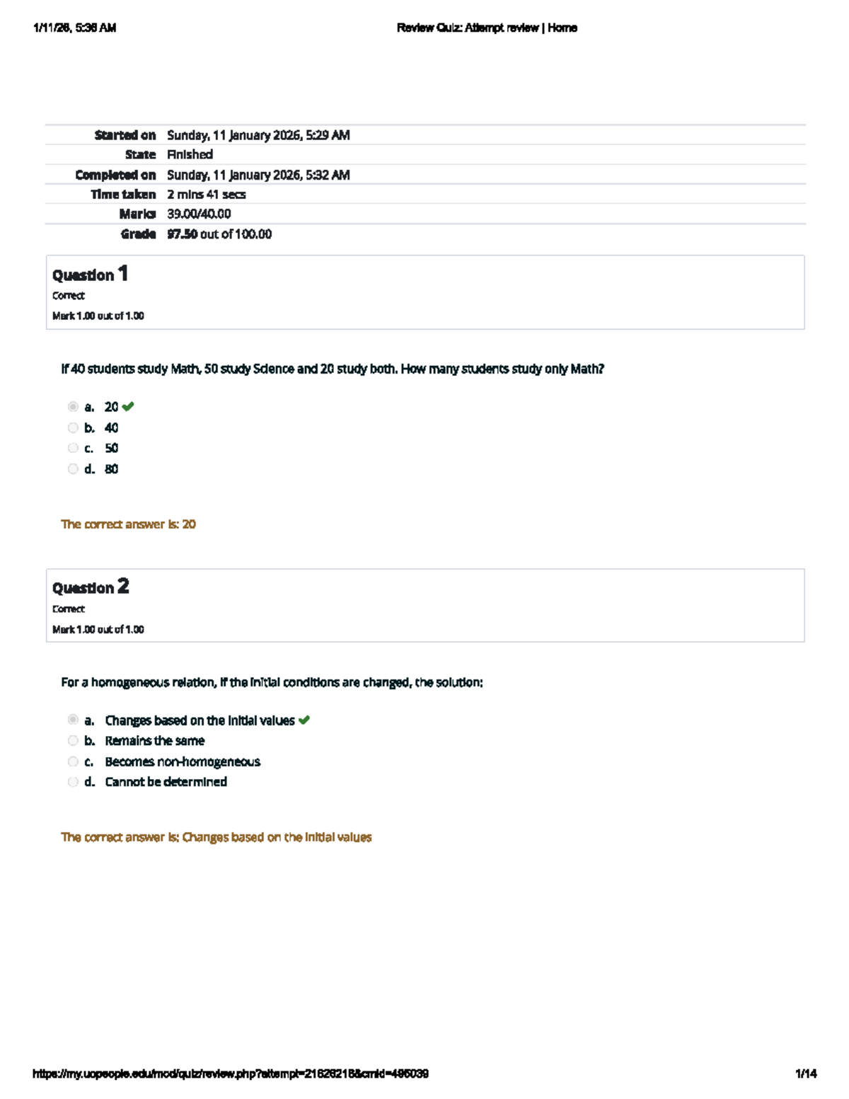 MATH 1302 Review Quiz - Unit 9: Attempt Review I - Studocu