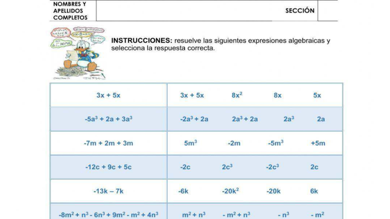 Expresiones Algebraicas Taller Octavo - Ejercicios y Soluciones - Studocu