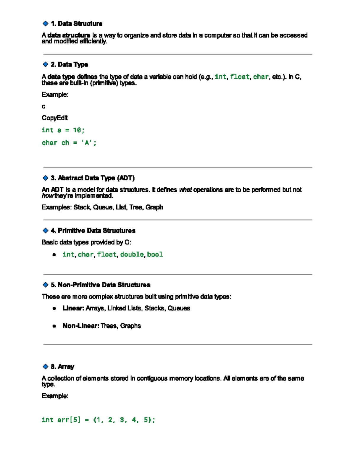 Data Structures Overview: Concepts, Types, and C Implementation - Studocu