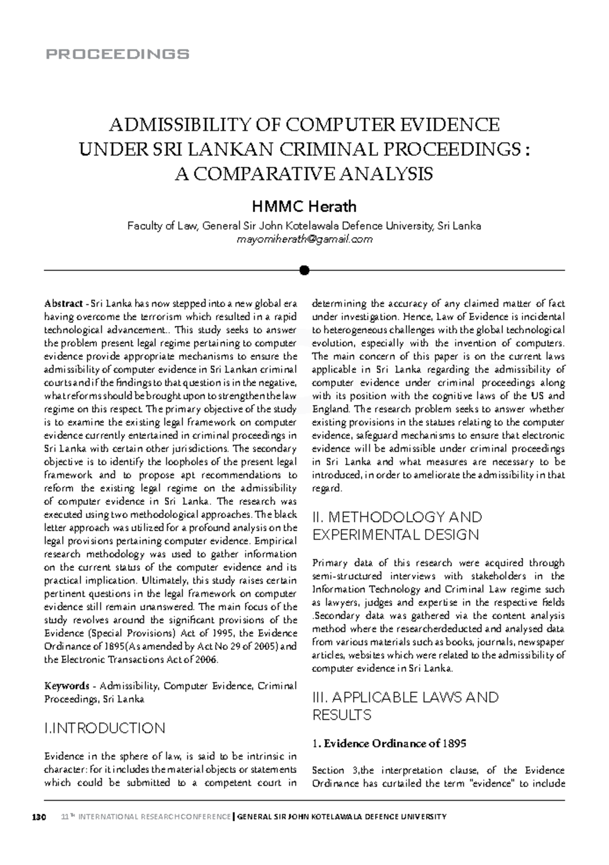 Admissibility of Computer Evidence in Sri Lankan Criminal Proceedings ...