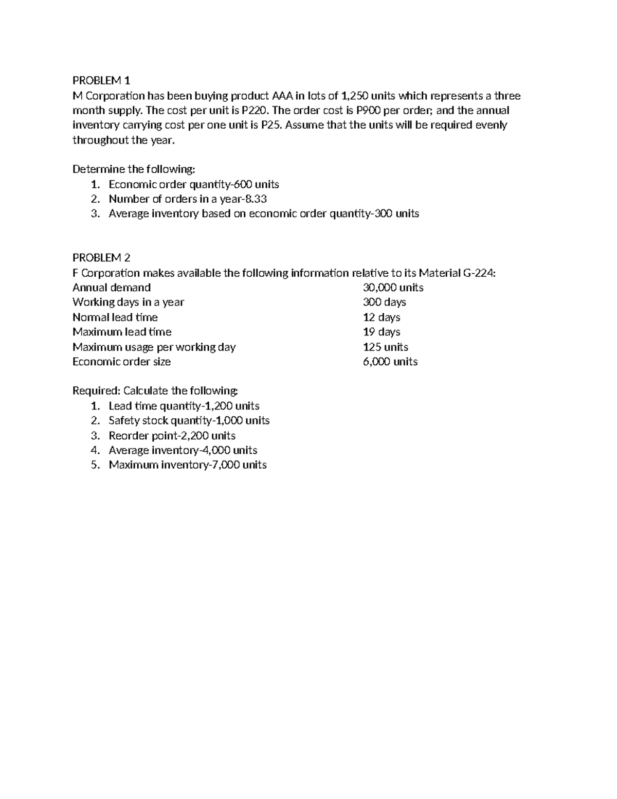 Inventory Management - Practice Materials for Exam - Studocu