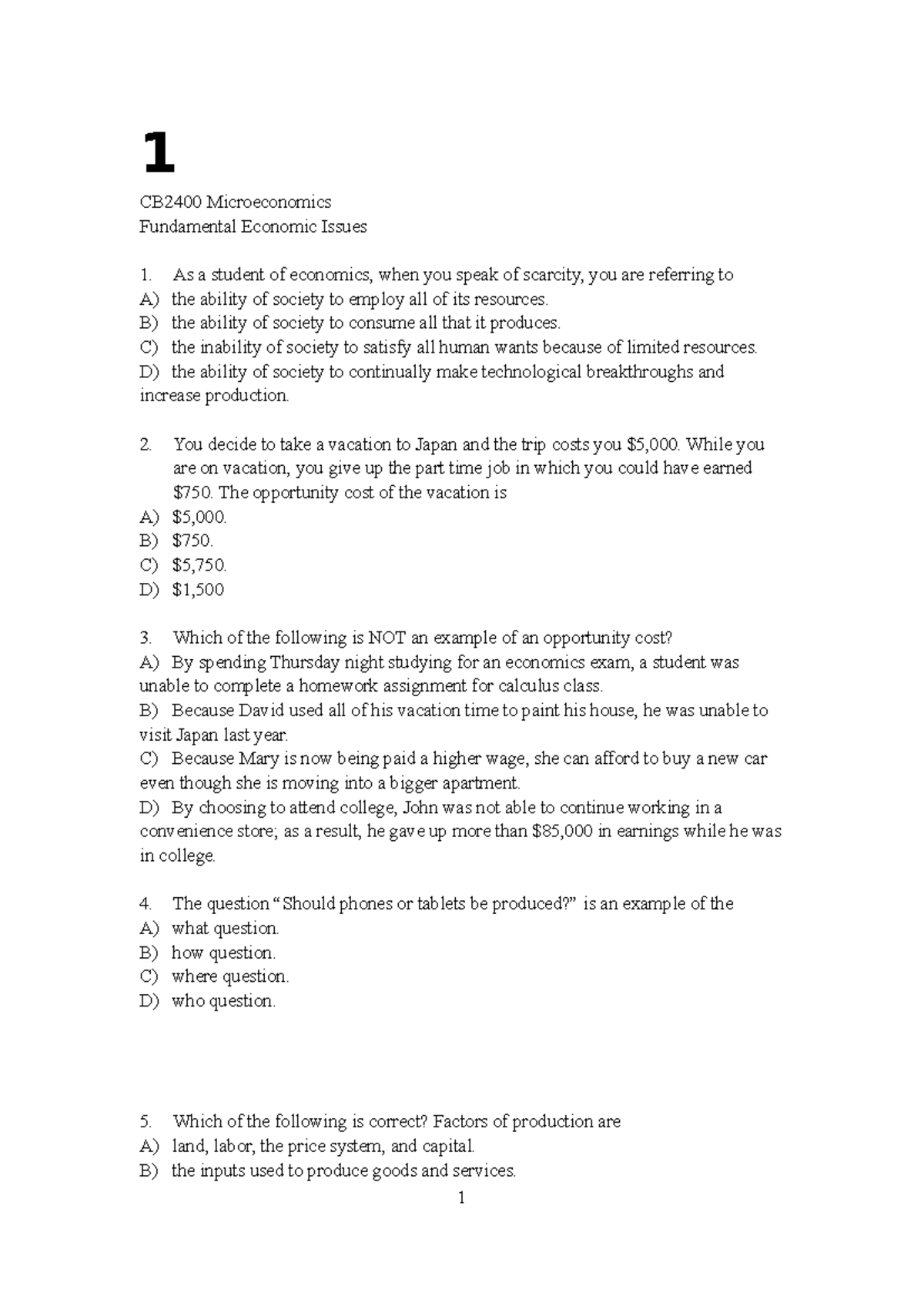 CB2400 Microeconomics Exam Review: Key Concepts and Issues - Studocu