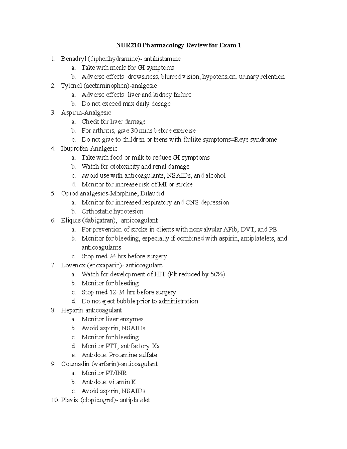 NUR210 Pharmacology Exam 1 Review Notes - Studocu