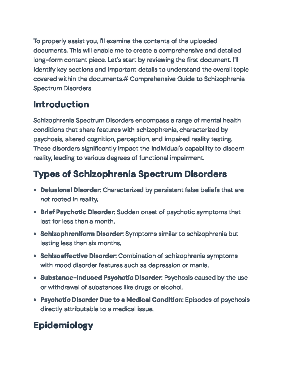 Comprehensive Overview of Schizophrenia Spectrum Disorders - To ...