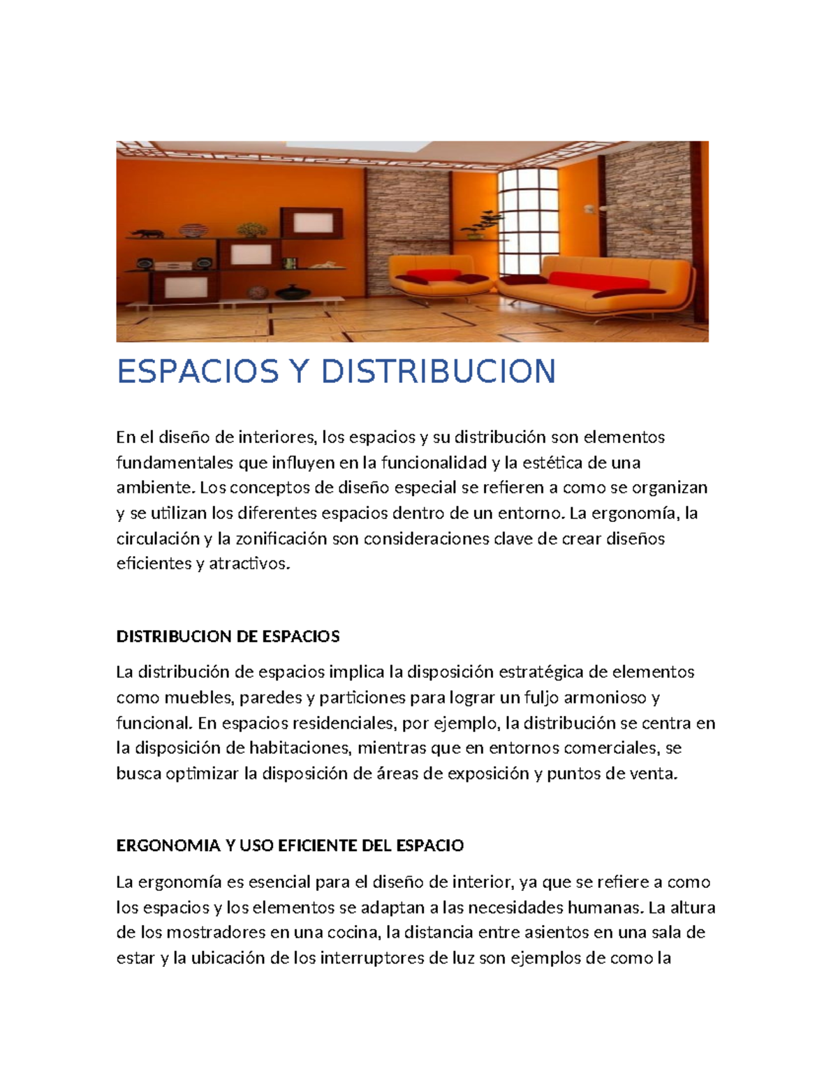 Diseño de Interiores: Espacios y Distribución Efectiva - Studocu