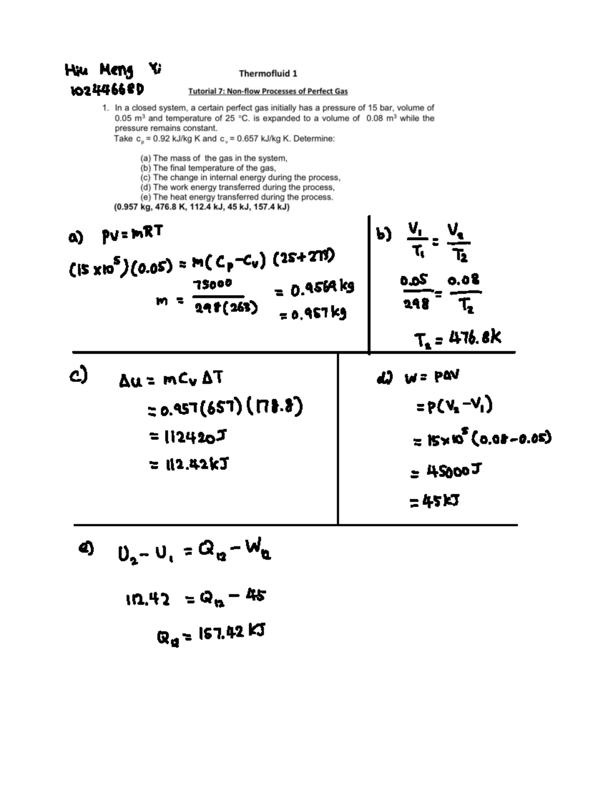 Thermofluid Tutorial 7: Key Concepts and Calculations - Studocu