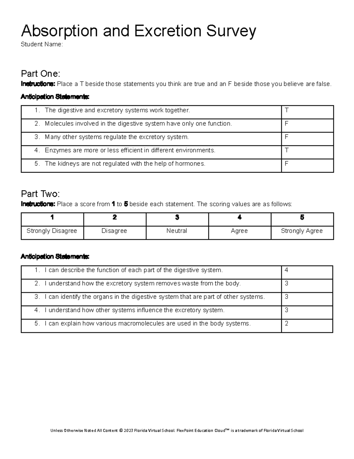 Copy of 500 absorption and excretion survey - Absorption and Excretion ...