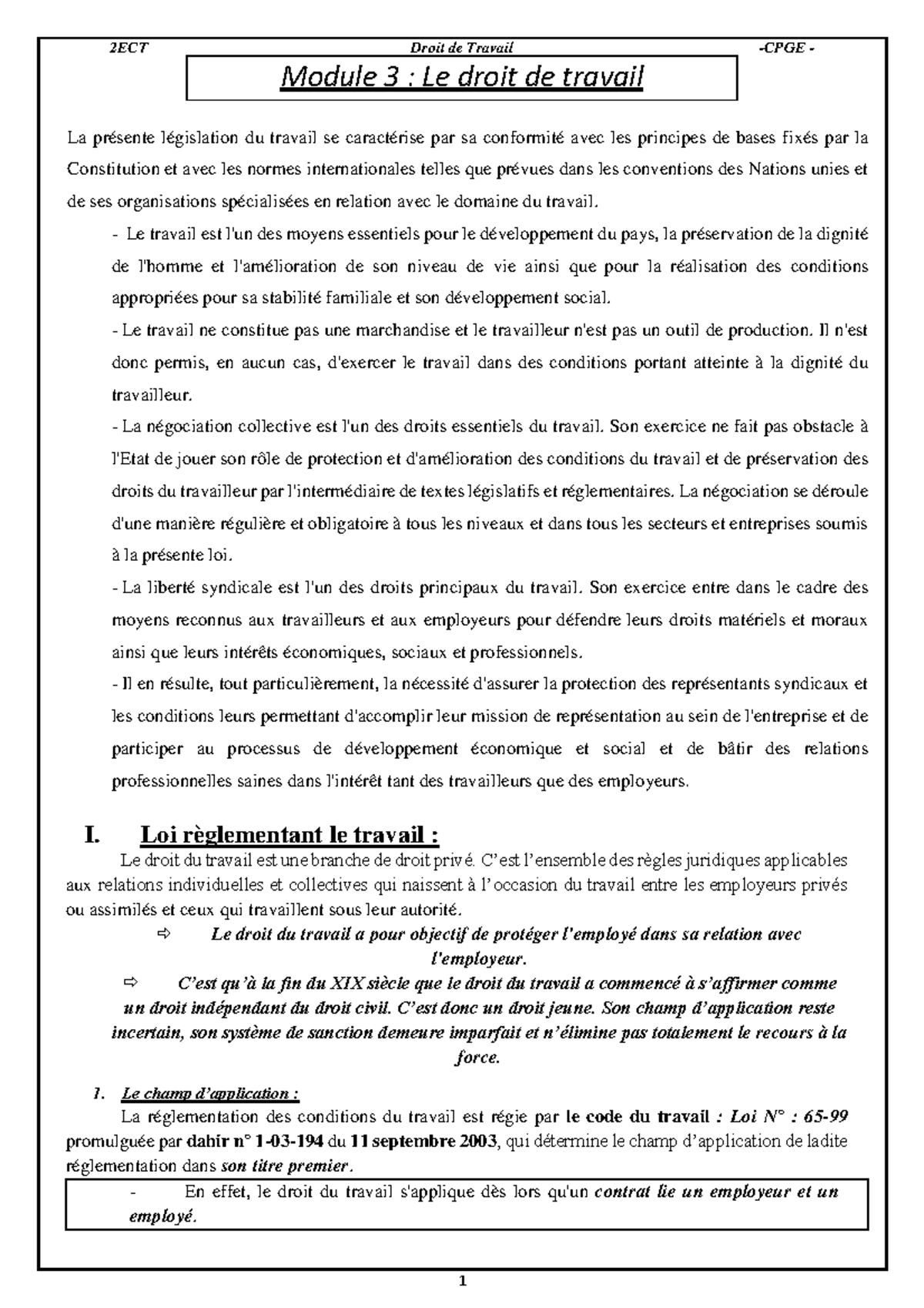 2ECT Droit de Travail - Module 3 : Principes et Réglementations du ...