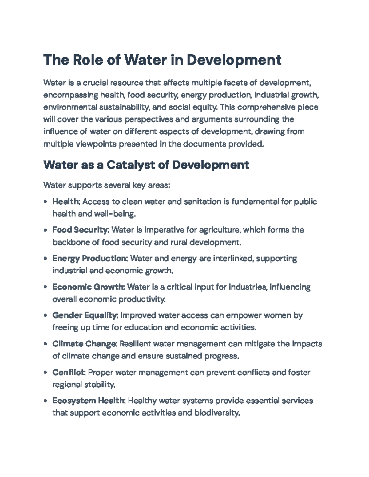 The Role of Water in Sustainable Development: Impacts and Insights ...