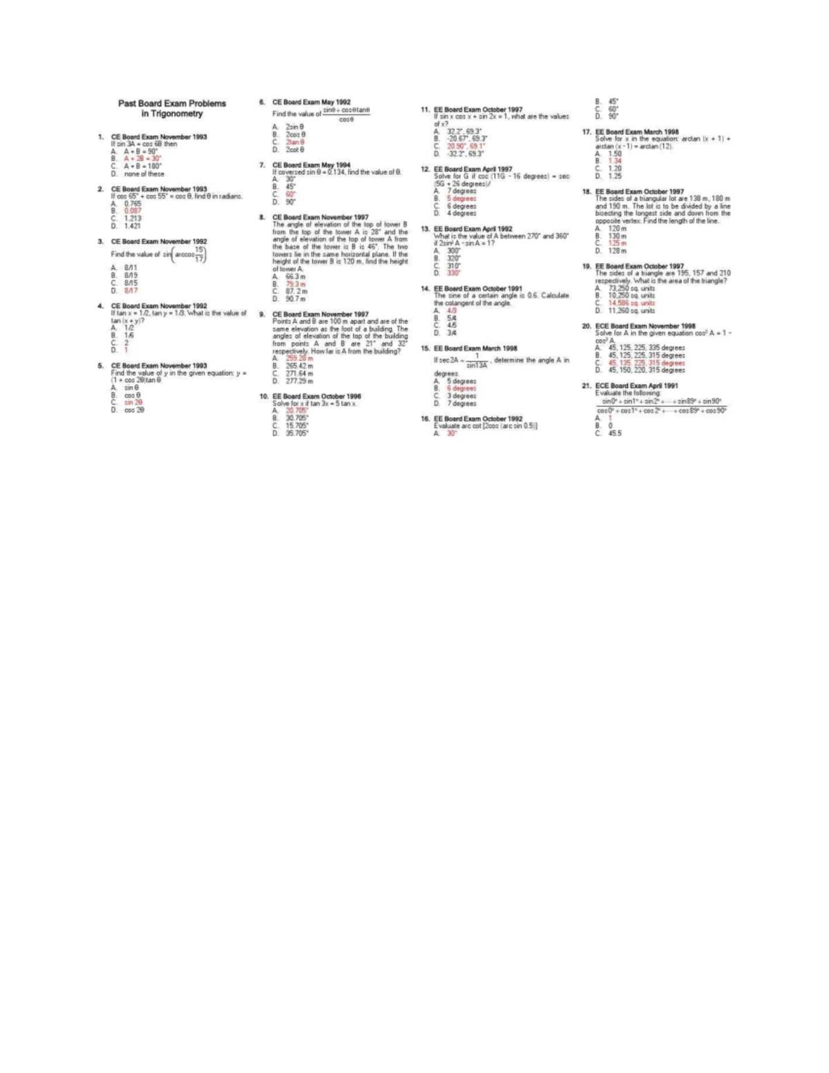 Past Board Exam Questions and Answers for Review and Practice - Studocu