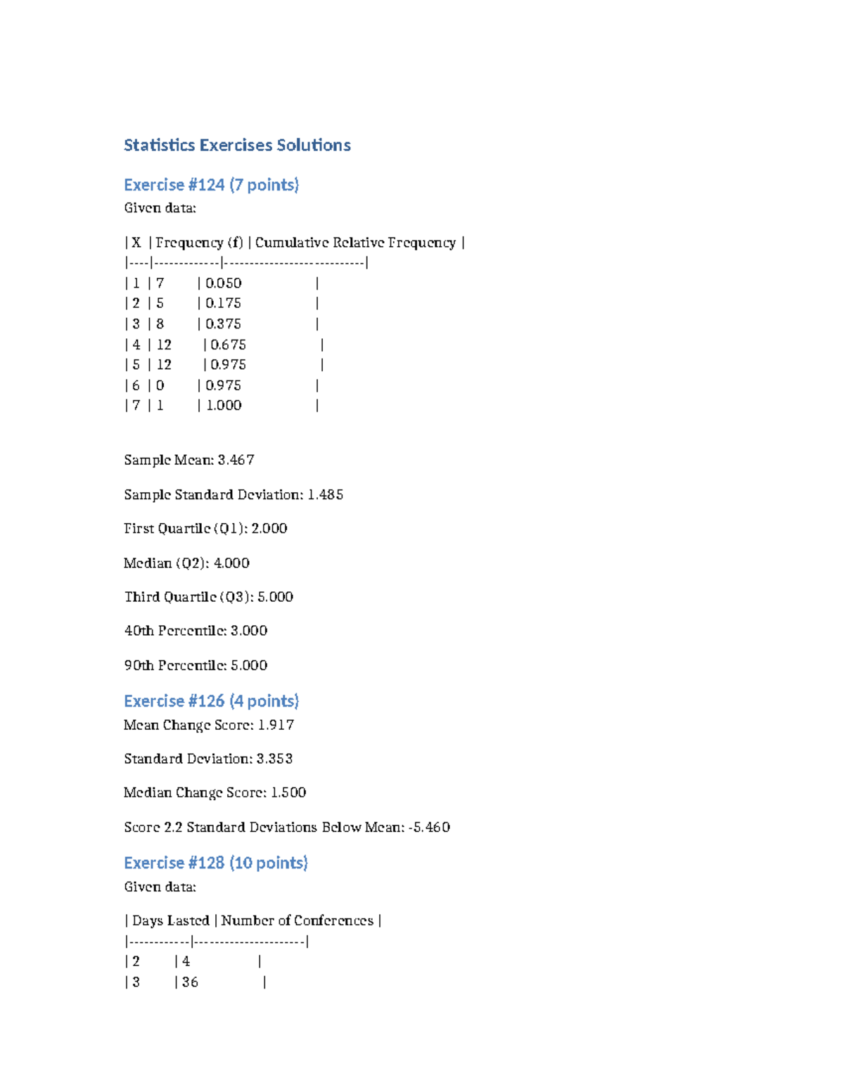 Statistics Exercises Solutions (Stats 101) - Studocu