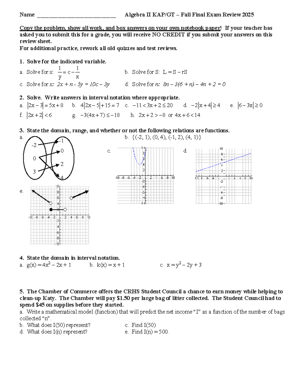 Algebra II KAP Fall Final Exam Review 2025: Comprehensive Guide - Studocu