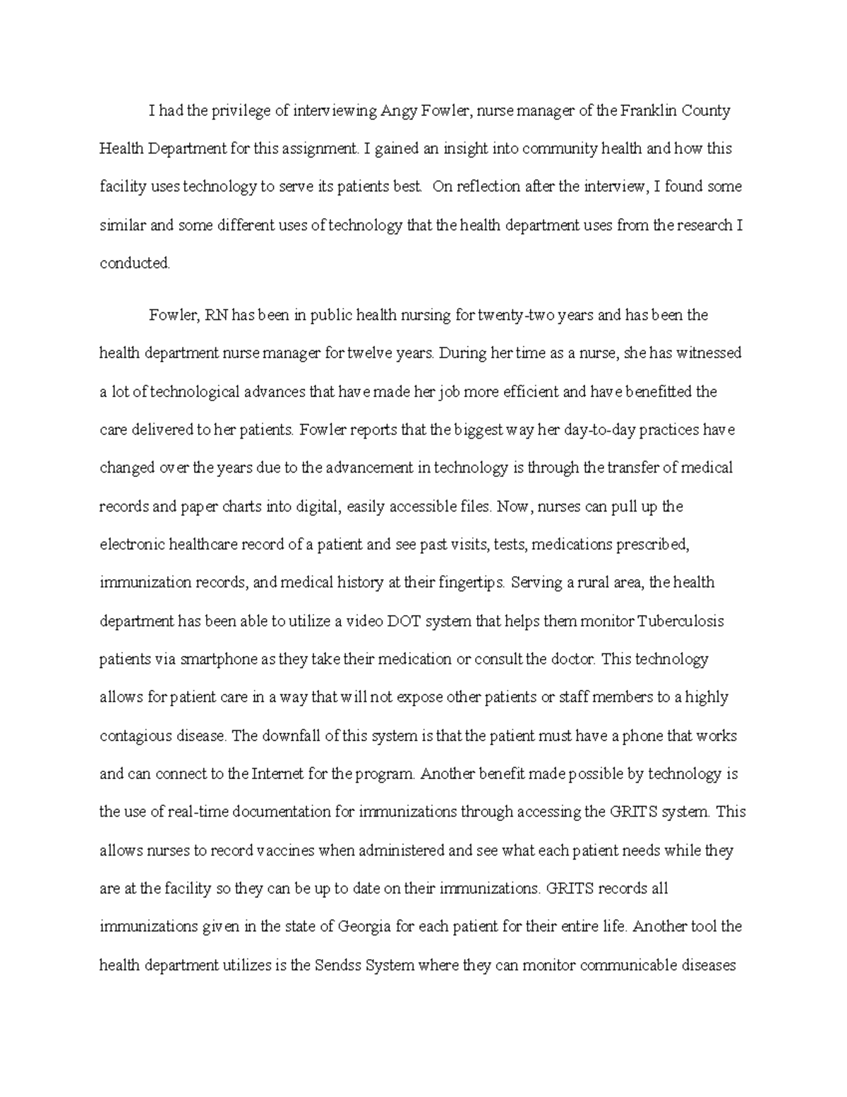 D029 Narrative Essay: Insights from a Health Department Interview - Studocu