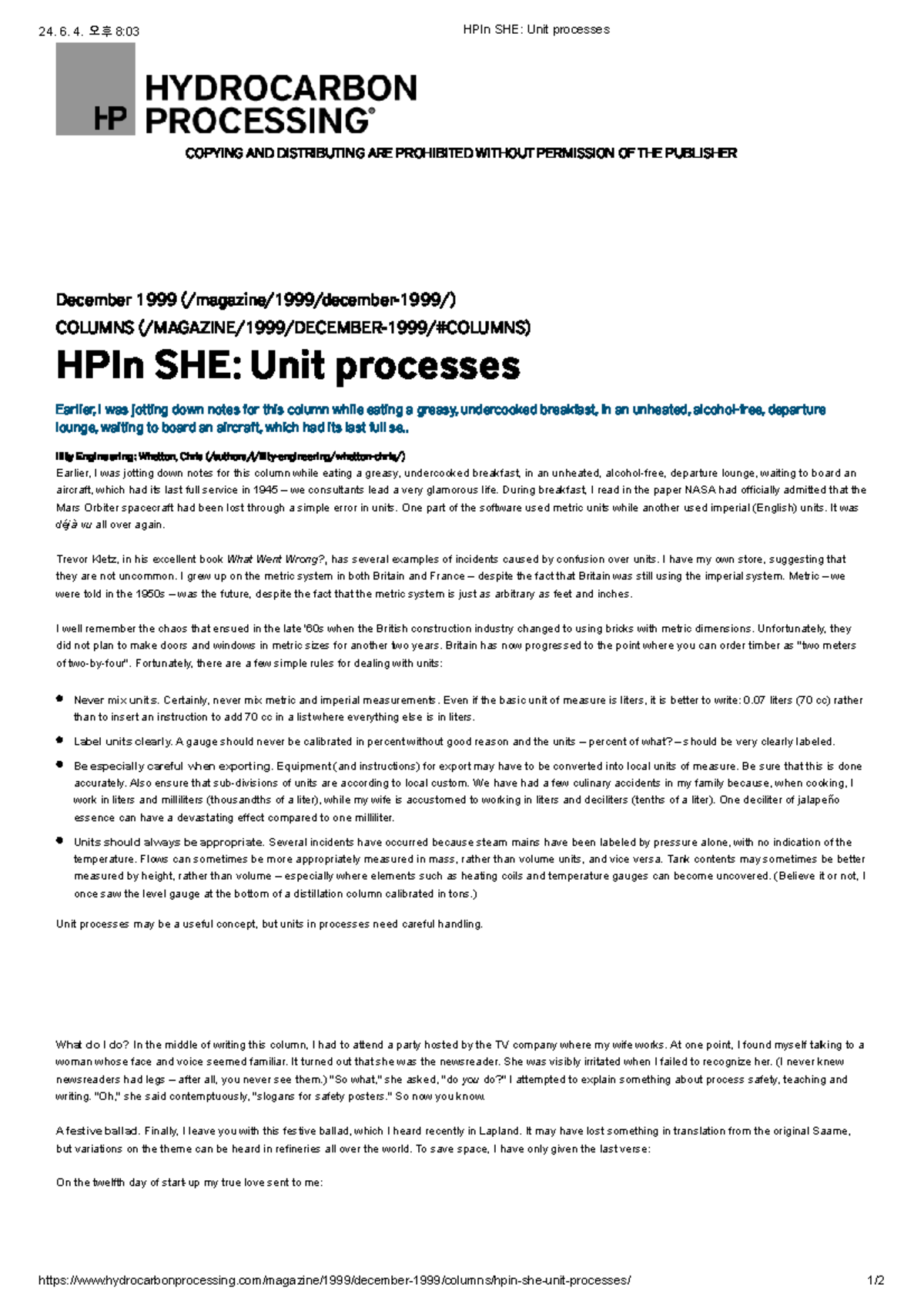 HPIn SHE Unit processes - December 1999 (/magazine/1999/december-1999 ...