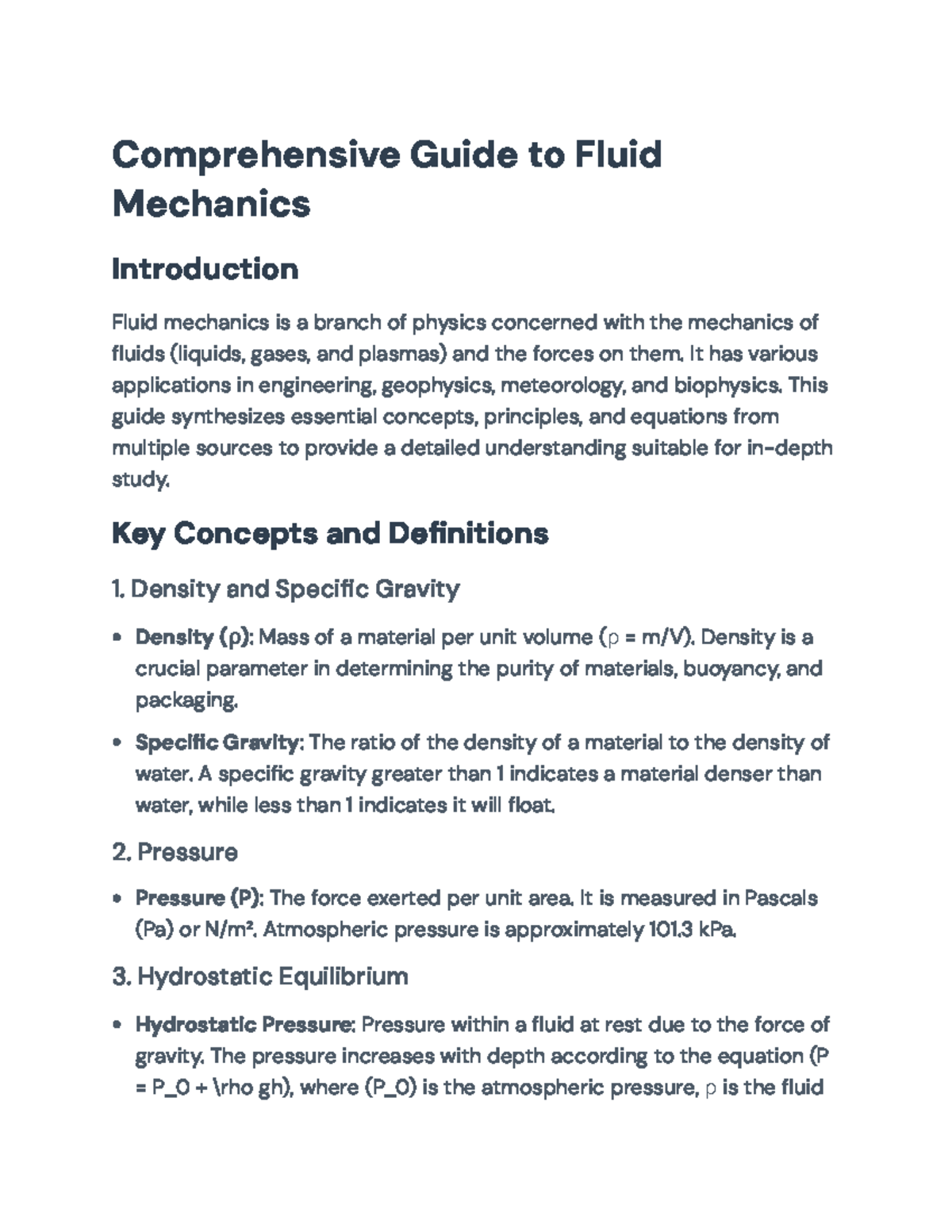 Comprehensive Fluid Mechanics Guide (ENG-101): Key Concepts ...
