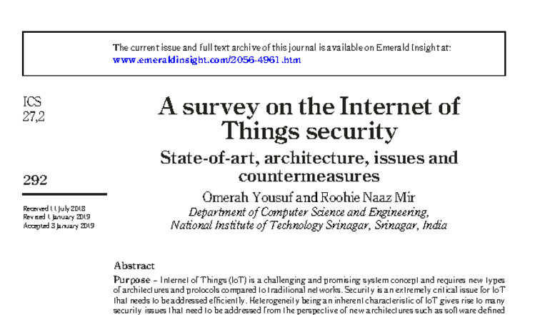 10-1108 ICS-07-2018-0084 - A survey on the Internet of Things security ...