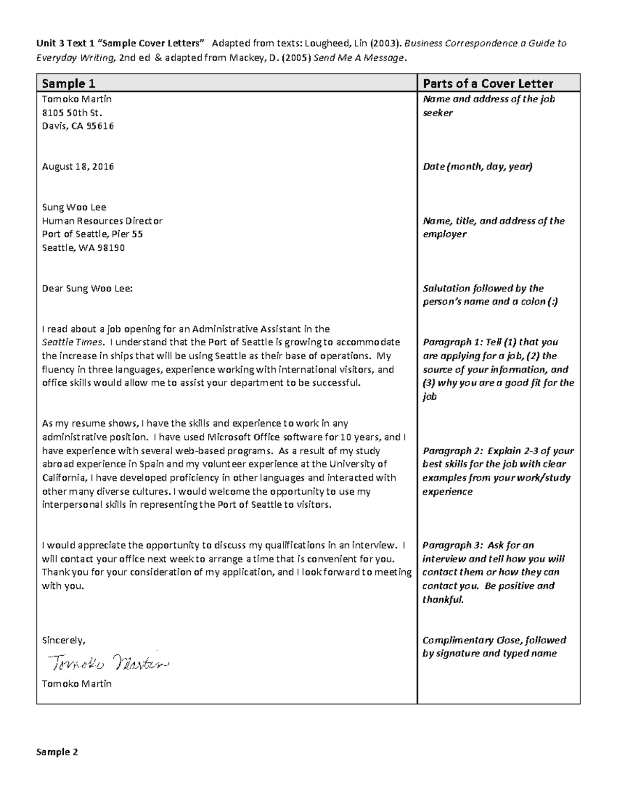 ENG 101: Sample Cover Letters and Application Guidelines - Studocu