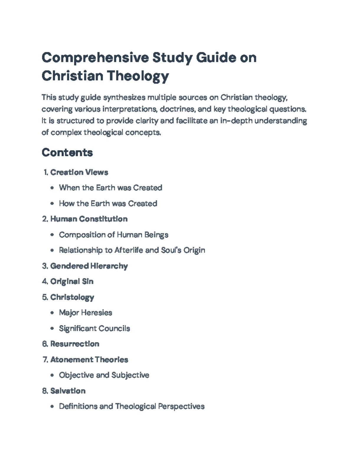 Final Exam Study Guide for THE201: Christian Theology (J-Term 2025 ...