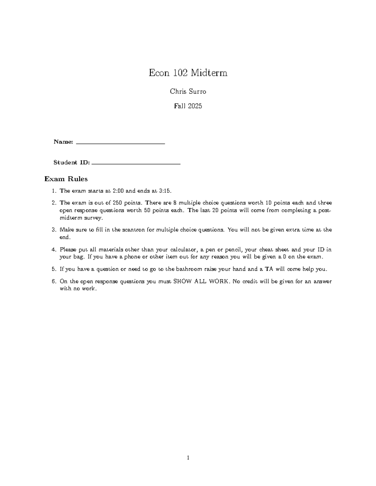Econ 102 Midterm Exam Solutions - Fall 2025 by Chris Surro - Studocu