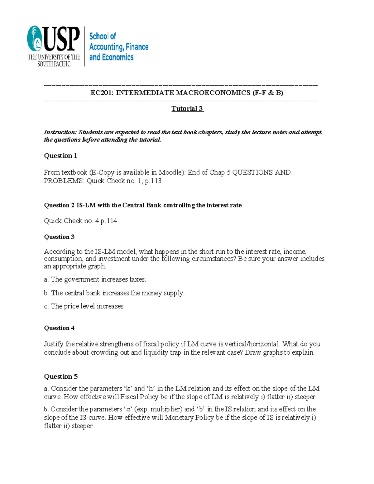 EC201: Tutorial 3 Questions & Problems in Intermediate Macroeconomics ...
