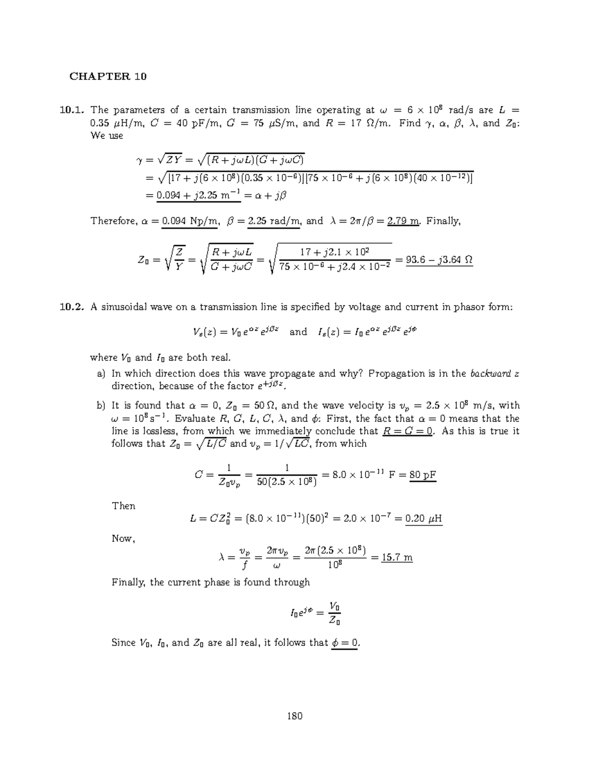 Chapter 10 - Transmission Line Theory Solutions and Analysis - Studocu