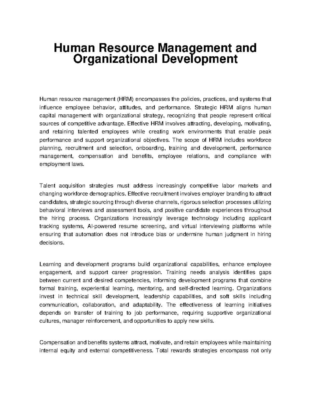 HRM 101: Comprehensive Overview of Human Resource Management - Studocu