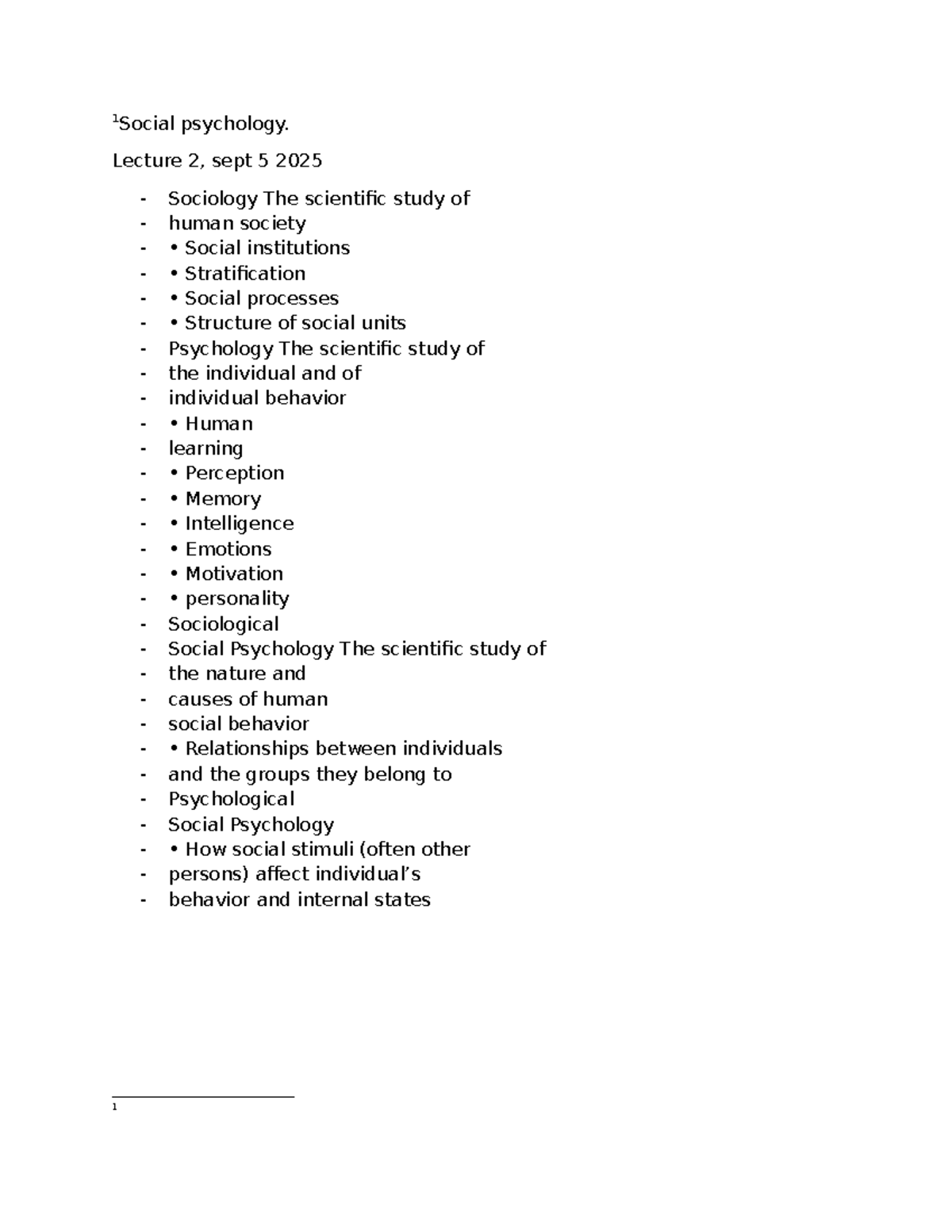 Social Psychology Lecture Notes (SOC 101) - Key Concepts & Theories ...