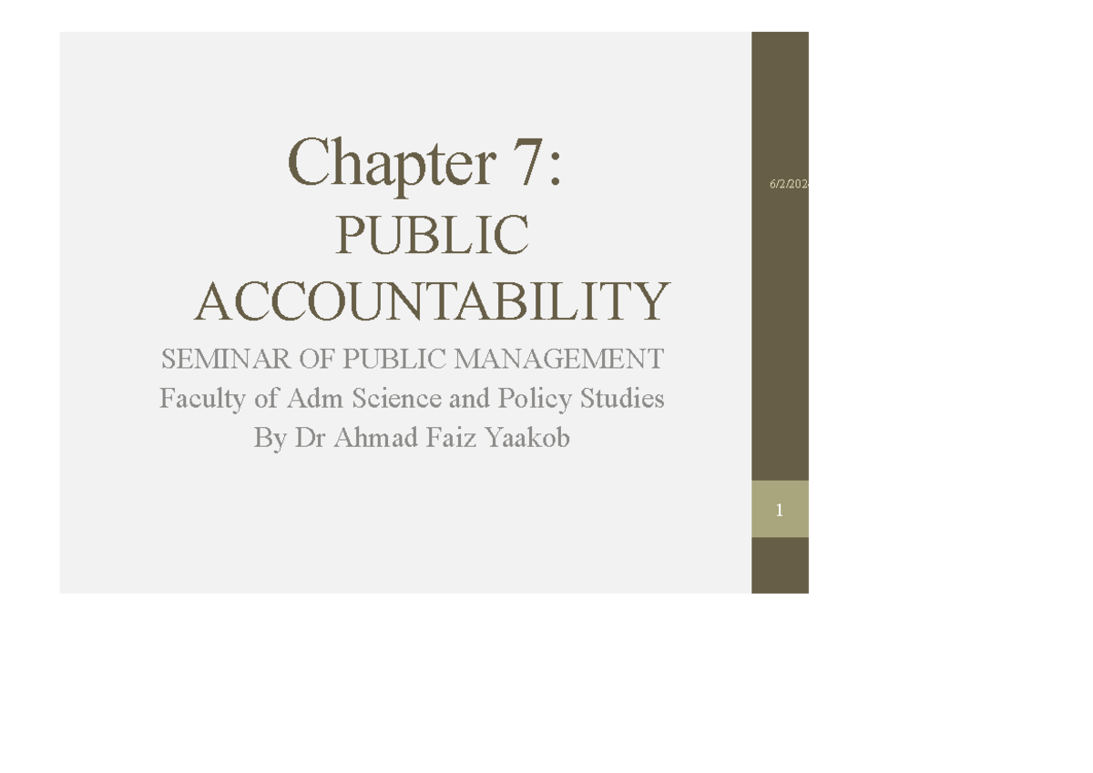 ADS656 Chapter 7: Dynamics of Public Accountability and Governance ...