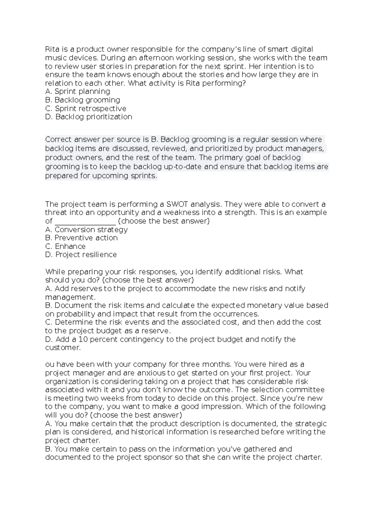 PMP 2021 QA - Project Management Practice Questions and Answers - Studocu