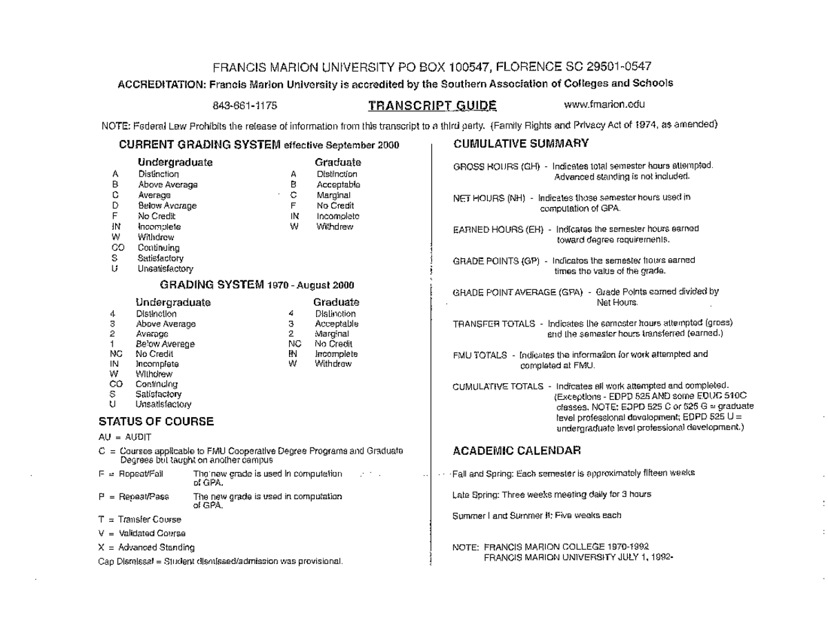 FMU Grading Scale and GPA Calculation Guidelines - Studocu
