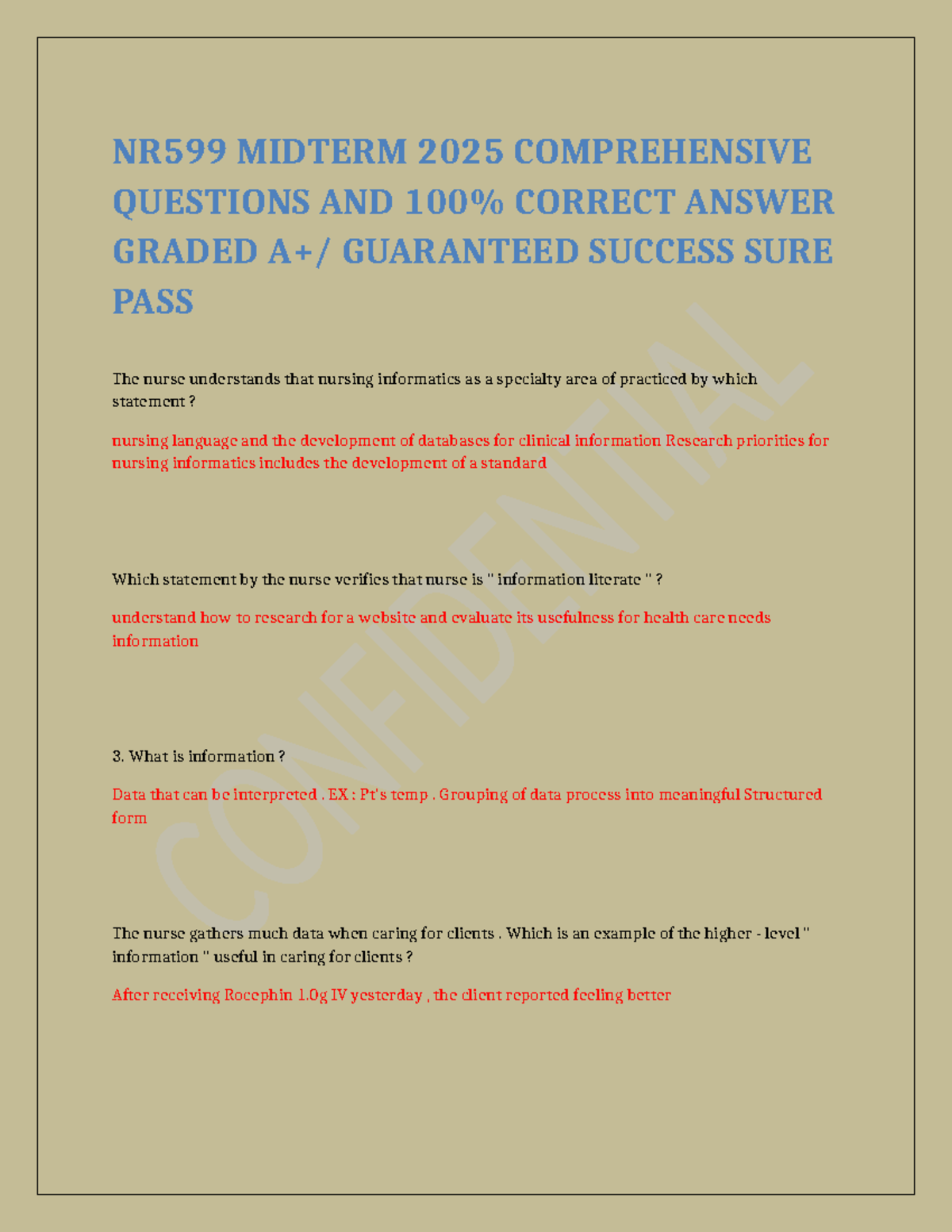 NR599 MIDTERM 2025 COMPREHENSIVE QUESTIONS & ANSWERS FOR SUCCESS - Studocu