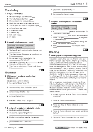 U2 Unit Test B: Vocabulary and Grammar Exercises for Class VI - Studocu