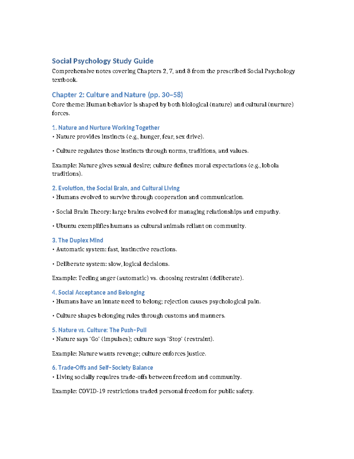 Social Psychology Study Guide: Key Concepts from Chapters 2, 7, and 8 ...