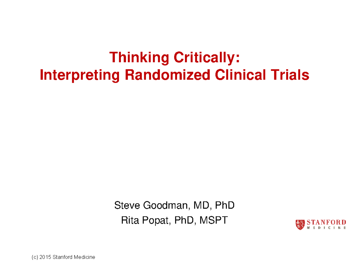Stanford CME Thinking Critically RCT Intro - Thinking Critically ...