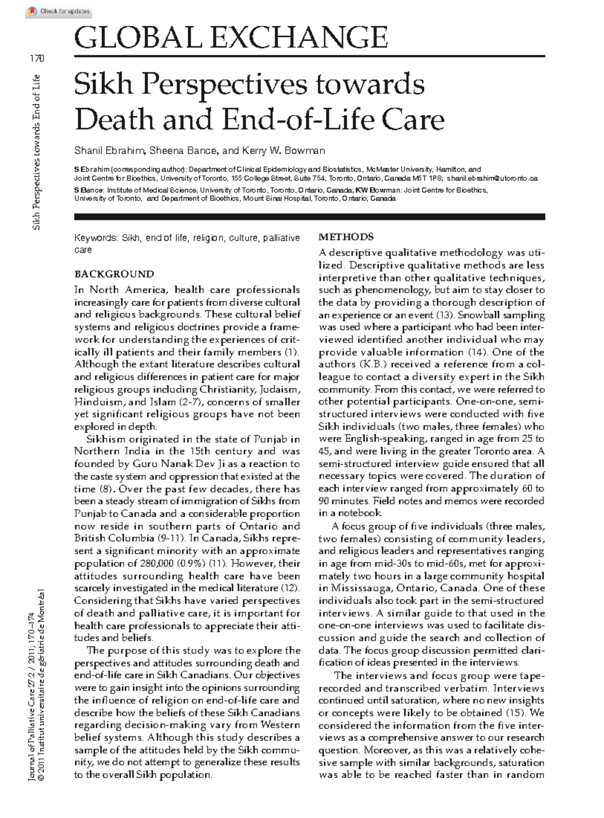 Sikh Perspectives on Death and End-of-Life Care: Insights from Ebrahim ...