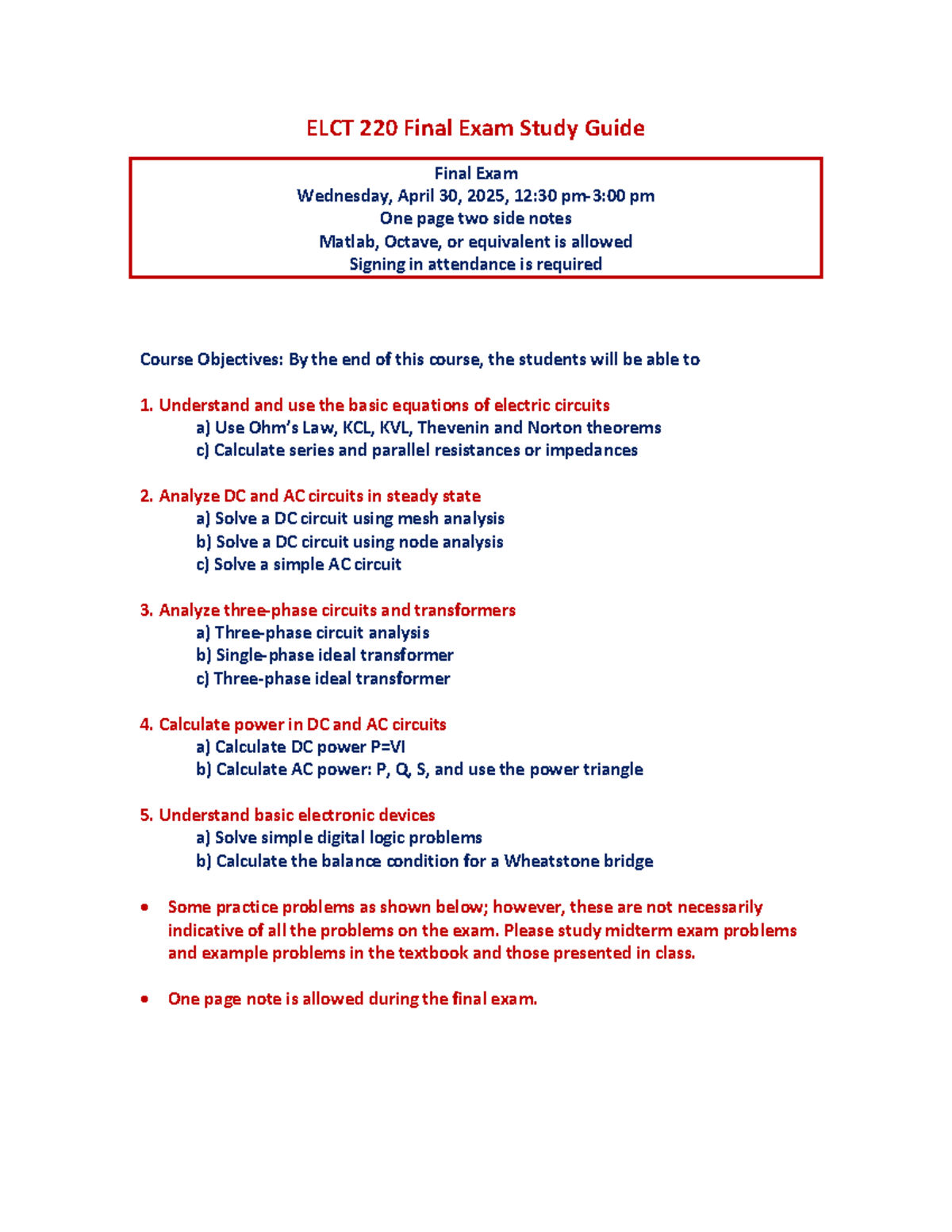 ELCT 220 Final Exam Study Guide - Spring 2025 Preparation Notes - Studocu