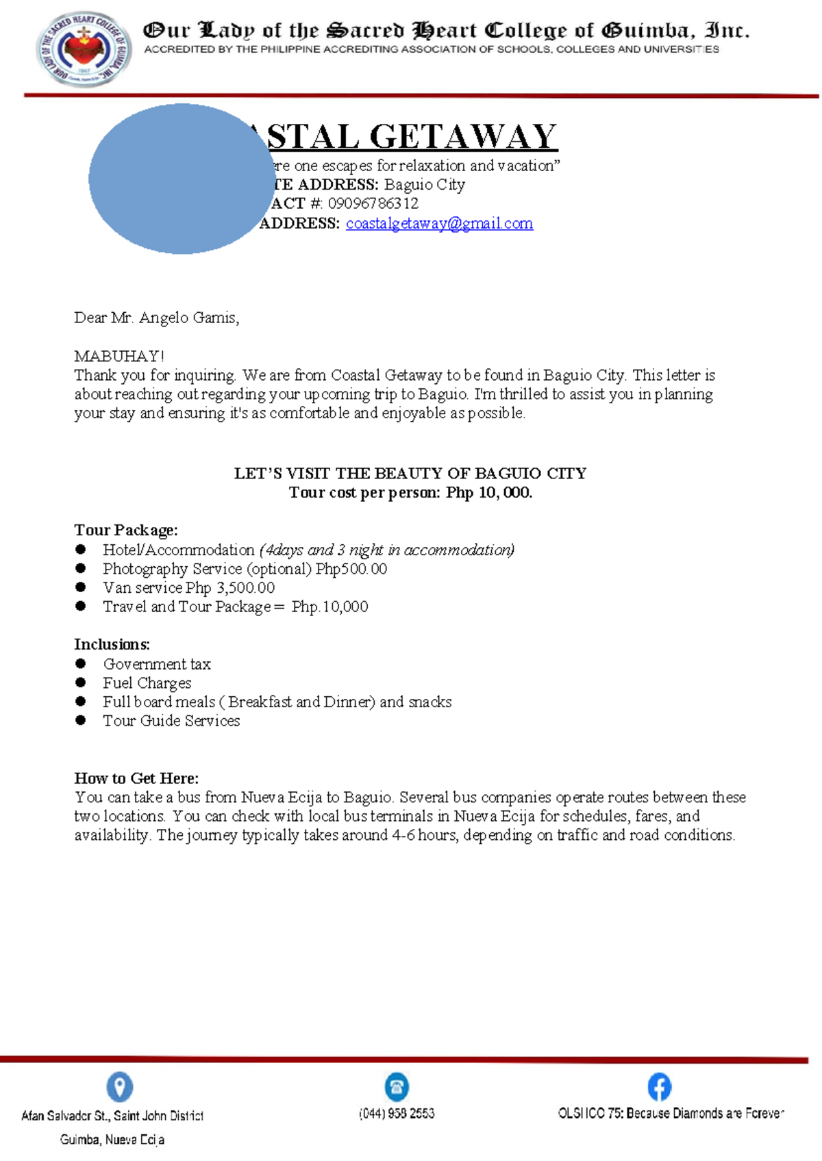 Tourism Promotion: A Coastal Getaway Tour Package to Baguio City - Studocu