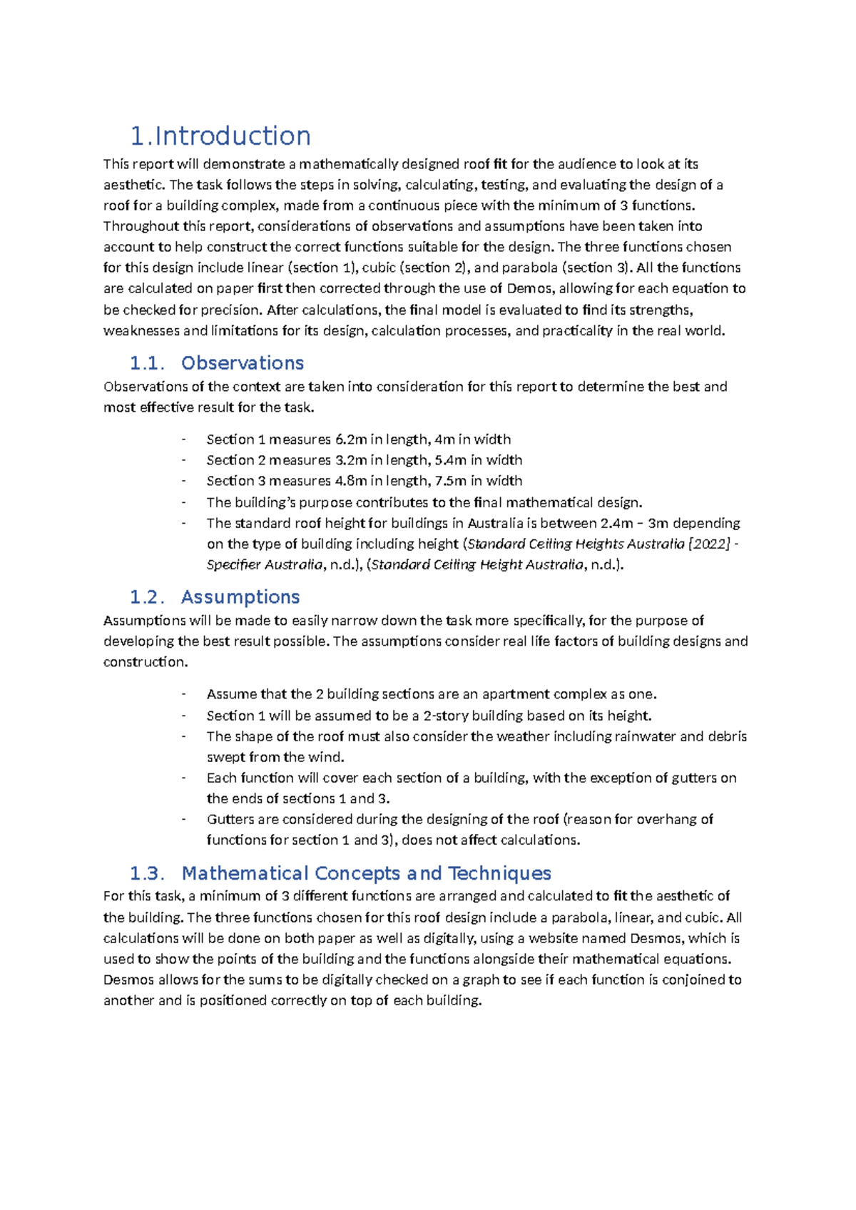 Mathematical Roof Design Report for Math Methods IA2: Functions ...
